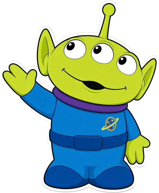 Green three-eyed alien sticker